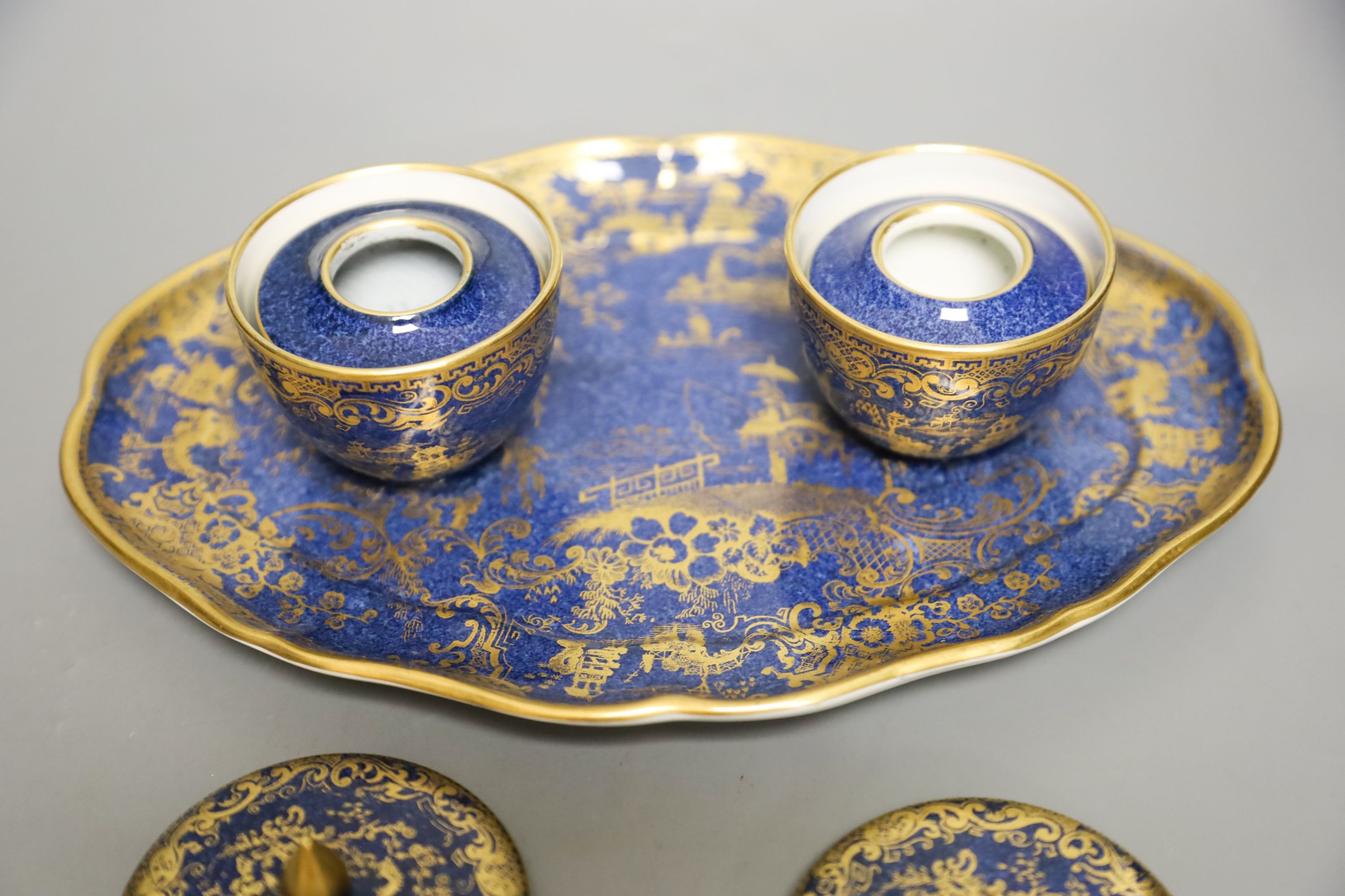 A Copeland Spode powder blue and gilt -decorated desk set